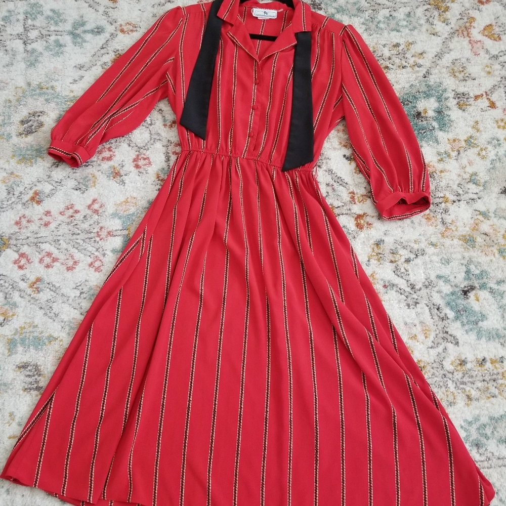 Vintage Red Striped Midi Dress